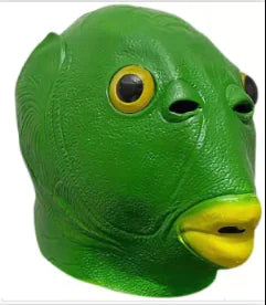 Green fish head latex mask for costumes and parties