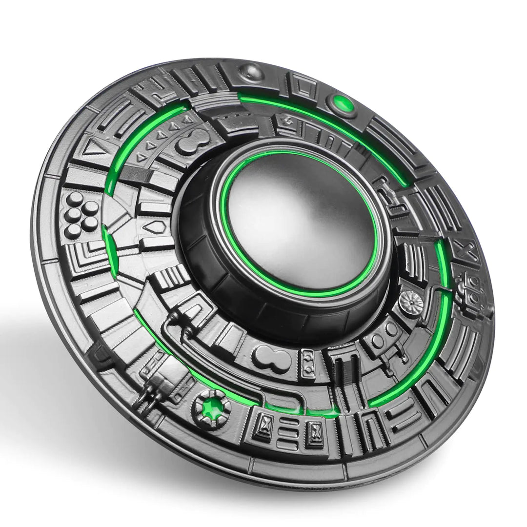 Spaceship UFO fidget spinner with green luminous accents